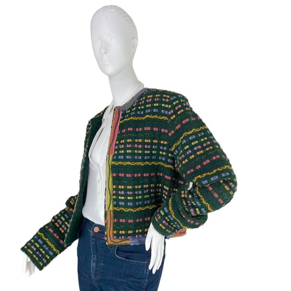 Crystal Handwovens Vtg Open Jacket Art to Wear Lagenlook Dark Green Size Small